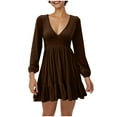 thumbnail image 1 of QIPOPIQ Robe à Manches Longues pour Femme à Col en V Robe Décontractée Robe à Col en V à Manches Longues Robe Longue à Taille Liquidation, 1 of 8