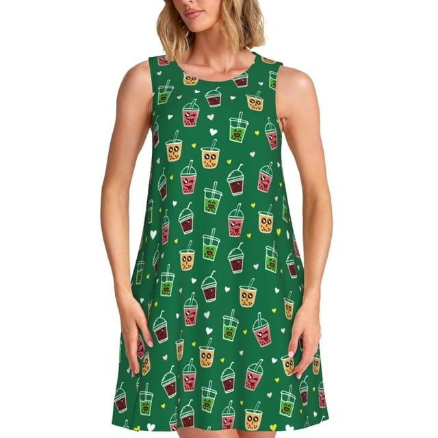 Daiia Milk Tea3 Robes Imprimées pour Femmes 2025 Tendance Manches Courtes Robes Décontractées Amples Fluides Maxi Robes de Soleil