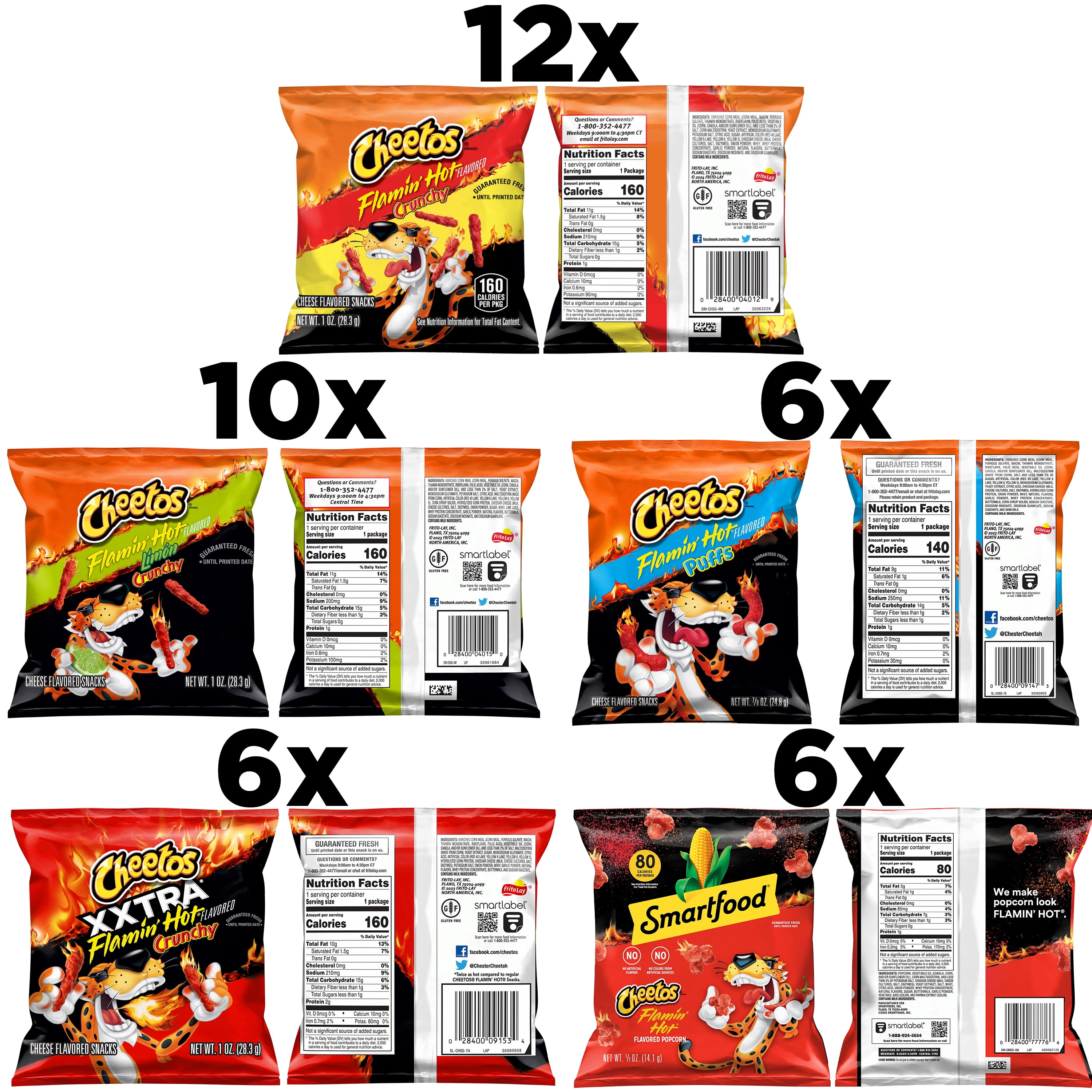 Frito-Lay Smartfood & Cheetos Flamin' Hot Flavored Snacks, Variety pack (40 Count)