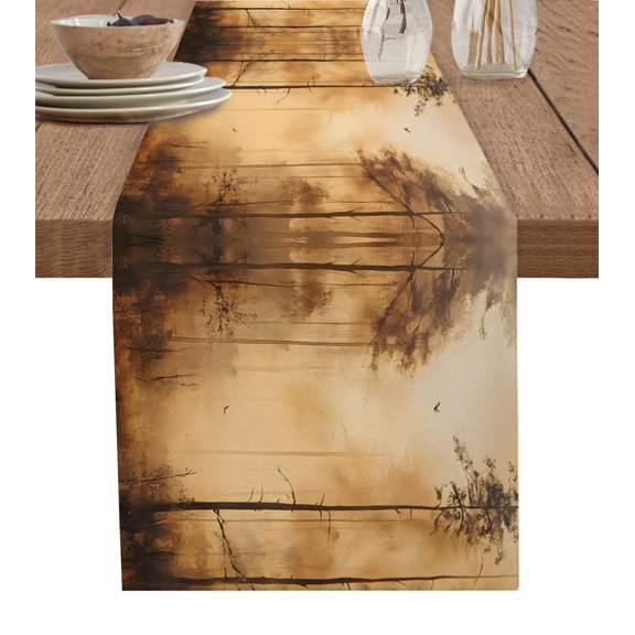 Ldtrchee Brown Forest Table Runner 70 Inches, Vintage Mysterious Farmhouse Tree Bed Runner Dresser Scarves Tabletop for Indoor Outdoor Parties/Ceremony/Banquet, 13" x 70"