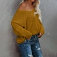 thumbnail image 2 of ManxiVoo Women's Lightweight V Neck Off Shoulder Pullover Sweater Loose Knit Long Sleeve Top for Autumn Casual Wear XL Size Orange, 2 of 9