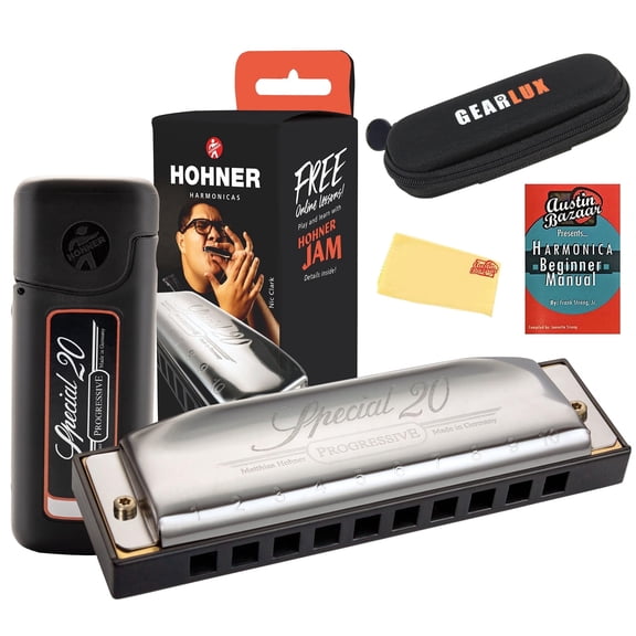 Hohner Special 20 Harmonica - Key of C Bundle with Zip Case, Instructional Manual, and Austin Bazaar Polishing Cloth