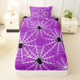 thumbnail image 3 of Feelyou Kawaii Spider Web Twin Sheets, Cartoon Animal Bedding, Violet, 3pcs, 1 Flat Sheet, 1 Fitted Sheet and 1 Pillowcase, 3 of 5