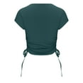thumbnail image 5 of Crop Tops for Women Trendy Round Neck Drawstring Short Sleeve Shirts Casual Slim Fit Girls Summer Tunic Blouses Green, 5 of 6