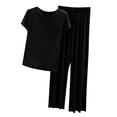 thumbnail image 2 of LEBONYARD Women's Shorts with a Modern Design,Women Summer Casual Two Piece Suit Pajamas Ribs without Marks Short Sleeved Round Neck Top/Shirt Set Oversized Home Clothing Oversized Pajamas, 2 of 2