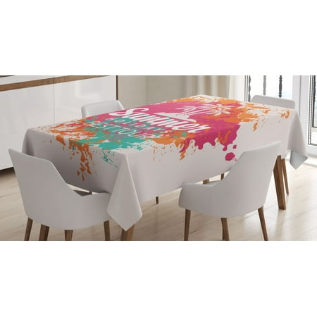 Quote Decor Tablecloth, Summer Holidays Best Tour Lettering with Palm Tree Island Rainbow Colored Image, Rectangular Table Cover for Dining Room Kitchen, 52 X 70 Inches, Multicolor, by