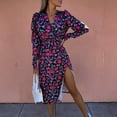 thumbnail image 2 of Vestido de mujer con dobladillo dividido, manga larga, informal, con cuello en V, estampado Pompotops  hdfakjf2581, 2 of 9