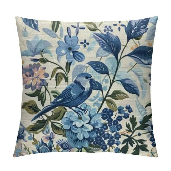 Fenyluxe Chinoiserie Pillow Covers Birds Floral Throw Pillow Cover Vintage White and Blue Farmhouse Decorative Pillowcases for Living Room Couch Bed Sofa Outdoor 12x12in