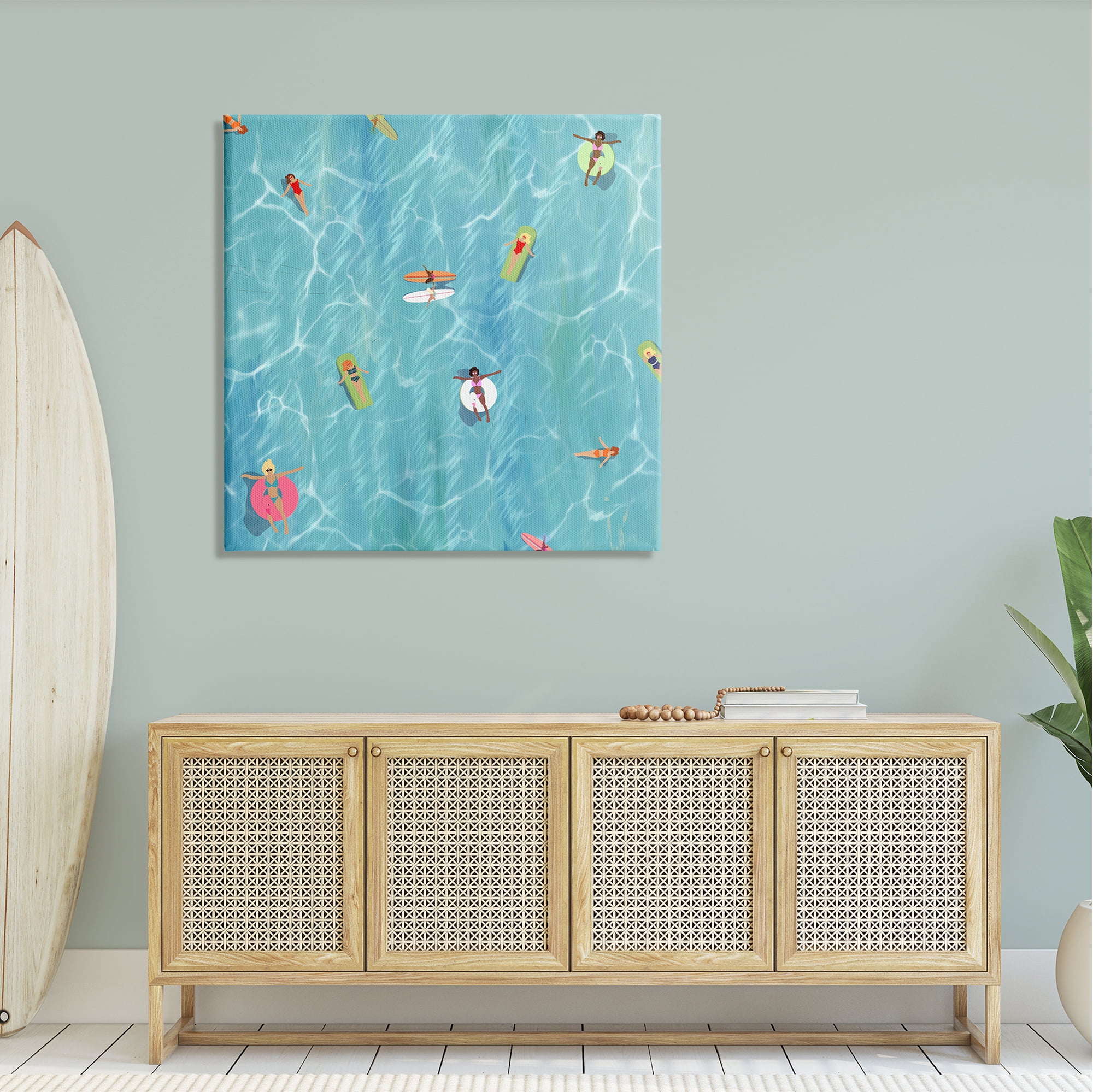 Stupell Aerial Summer View People Swimming Landscape Painting Gallery Wrapped Canvas Print Wall Art