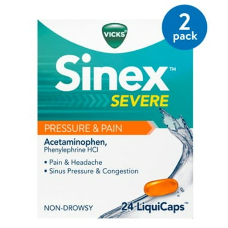 (2 Pack) Sinex Severe Sinus Pressure & Pain Non-Drowsy LiquiCaps, by Vicks (Best Non Drowsy Cold Medicine)