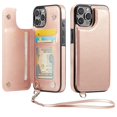 thumbnail image 1 of Funda cartera Wefor para iPhone 15 Pro con tarjetero, color oro rosa, 1 of 9