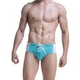 thumbnail image 1 of Mens Swim Trunks Mens Lace Up Colors Embarrassing Swimming Hot Spring Beach Briefs Triangular Swim Trunks Swimming Shorts Men Sky Blue XL, 1 of 4