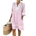thumbnail image 2 of Guieoi Beach Vacation-Style Summer Dresses for Women Plus Size Striped V-Neck Loose-Fit Beach Dress with Pockets Pink XL, 2 of 6