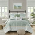 thumbnail image 6 of Noaman Full/Queen 5-Piece Seersucker Comforter Set with Throw Pillows, Green Floral Farmhouse Bedding, 6 of 16
