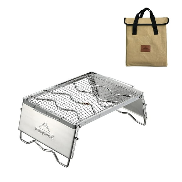 CAMPINGMOON Grille de Feu de Camp Pliable Feu Ouvert Cuisson Camping Portable Acier Inoxydable 304 avec Grille de Cuisson, Pieds Pare-Vent et Sac de Transport MS -1018-SW