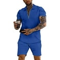 thumbnail image 2 of Durtebeua Men's Polo Shirt and Shorts Set Summer Outfits Fashion Casual Short Sleeve Polo Suit for Men 2 Piece Short Set Blue,2XL, 2 of 5