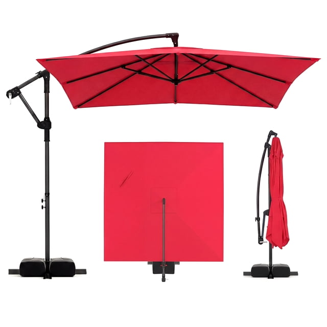 Gymax 8 x 8 FT Offset Cantilever Patio UmbrellaSquare Hanging Outdoor Market Umbrella Outdoor Red
