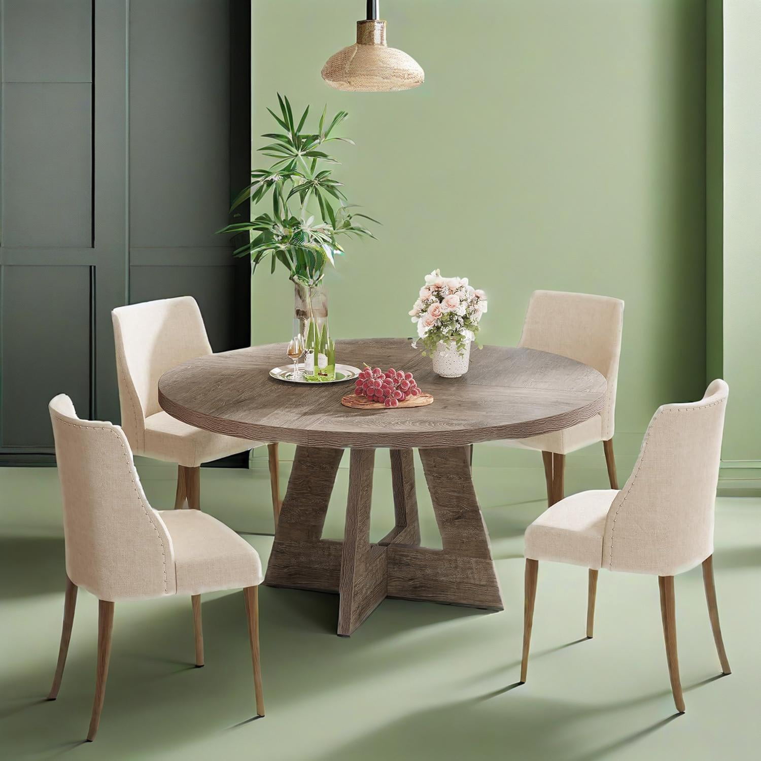 Round Dining Table, 47 in Walnut Finish, Seats 4-6