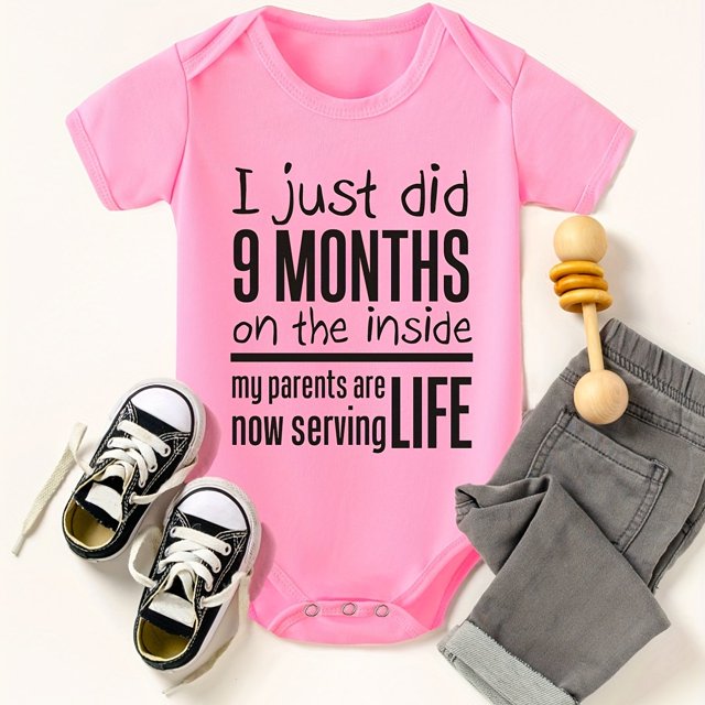 Newborn Infant Letter "9 Months" Embroidery Romper Short Sleeve Crew Neck Jumpsuit For Baby Boys And Girls Toddler Clothes
