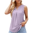 thumbnail image 2 of BRGZLK Women's Summer Tank Tops Fashion Solid V-Neck Vest Loose Fit Casual Hollow Pleated Sleeveless Top Purple S, 2 of 6