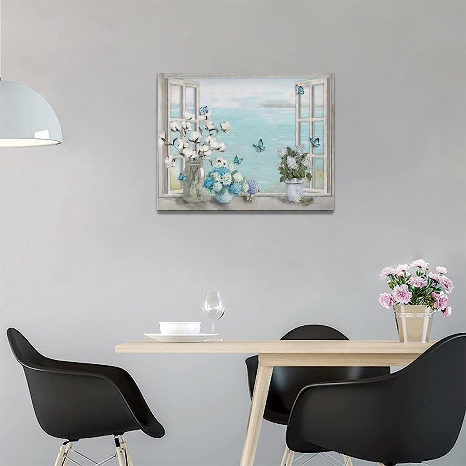 Vintage Blue Hydrangea Framed Canvas Wall Art – Cottagecore Floral Print For Bathroom, Bedroom, Living Room