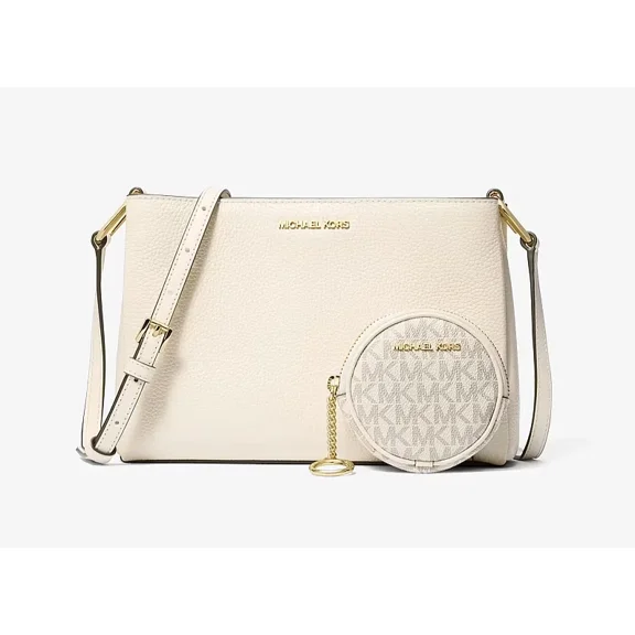 Michael Kors Trisha Pebbled Leather Crossbody Bag & Pouch Gift Set Light Cream