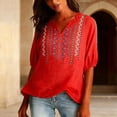 thumbnail image 6 of BODOAO Womens Linen Embroidered Top V Neck Boho Tops Peasant Blouses Vacation Shirts Dressy Casual Workout Tops Gauze Tops Fashion Outfits Summer Soft Breathable Red L, 6 of 8