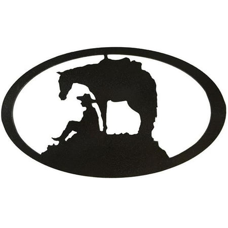 Horse Metal Art - Horse & Cowboy Oval Metal Wall Art - Hammered Black