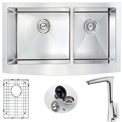Anzzi Elysian 36 X 21 Double Bowl Farmhouse Kitchen Sink With Faucet Walmart Com Walmart Com