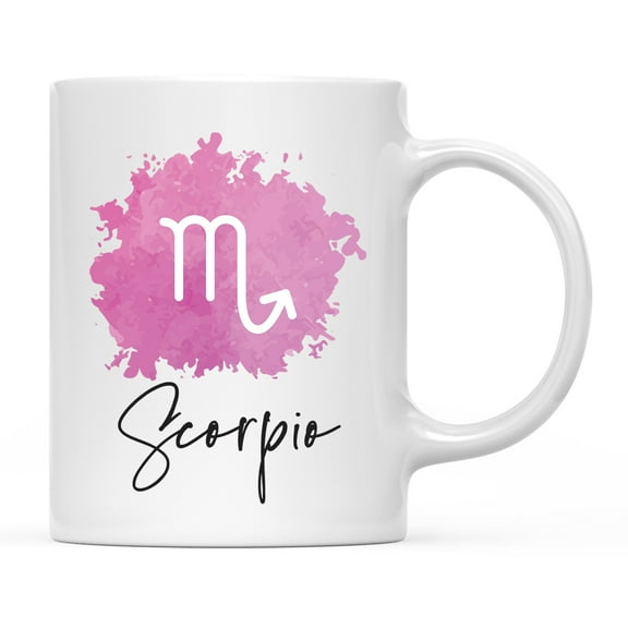 Koyal Wholesale Zodiac Sign Ceramic Coffee Mug, Scorpio Sign Symbol, Pink Watercolor Design