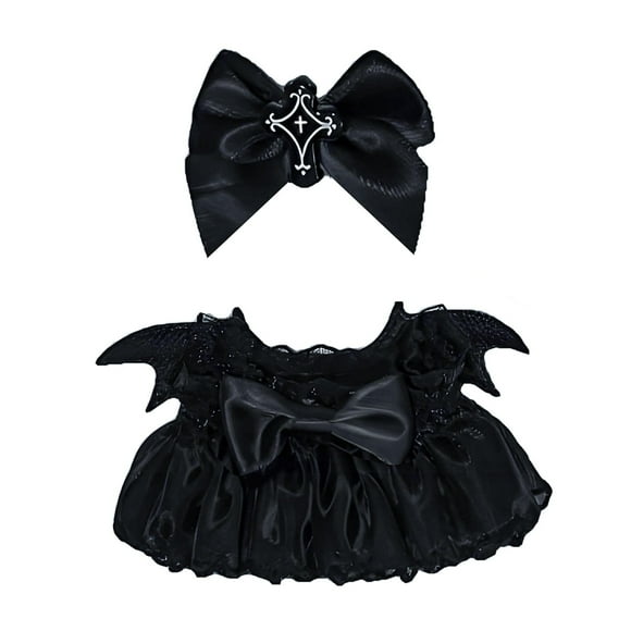Vestido escalonado color ciruela y negro con puntera de muñeca de 17 cm con lazo