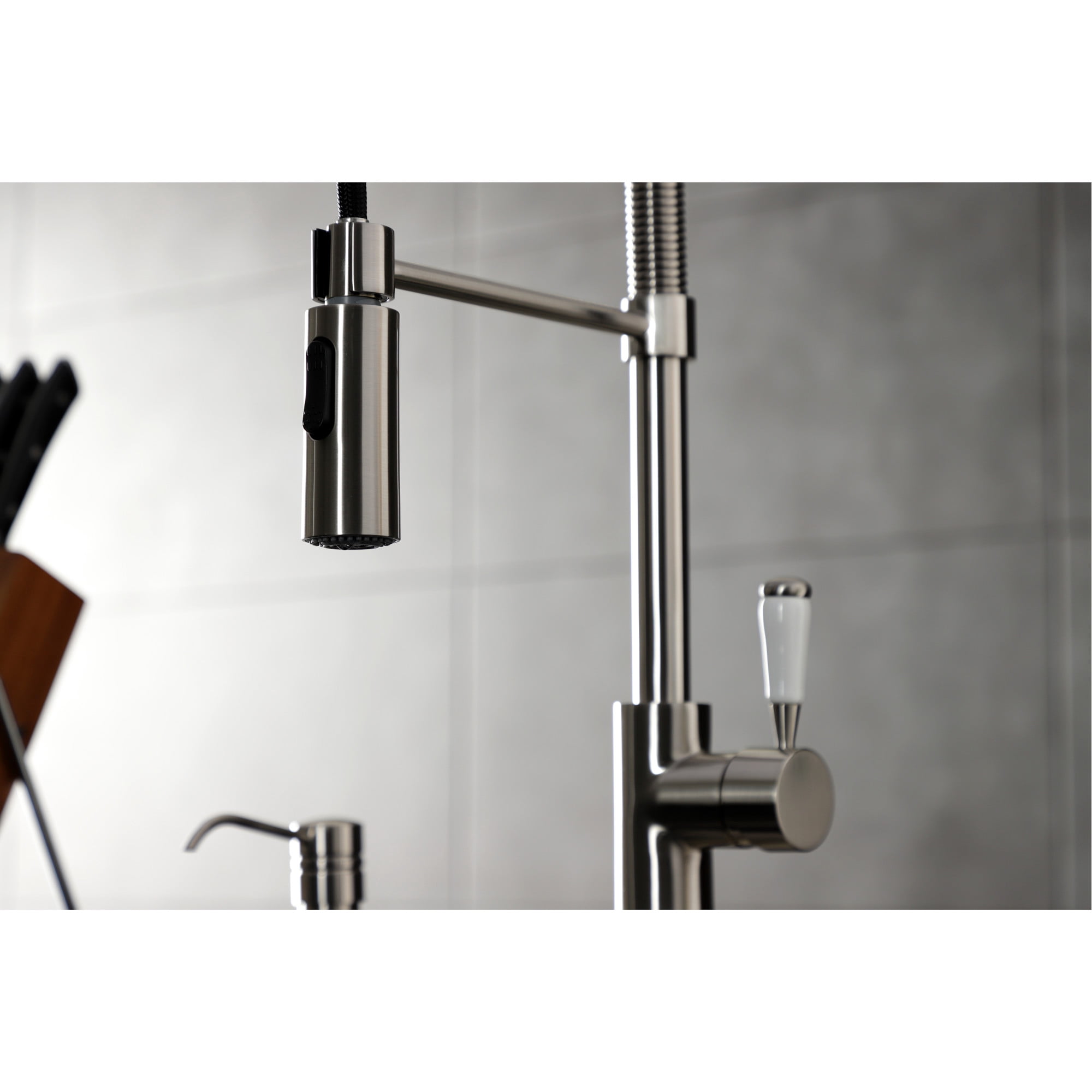 Gourmetier LS8778DPL Single-Handle Deck-Mount Pre-Rinse Kitchen Faucet, Brushed Nickel