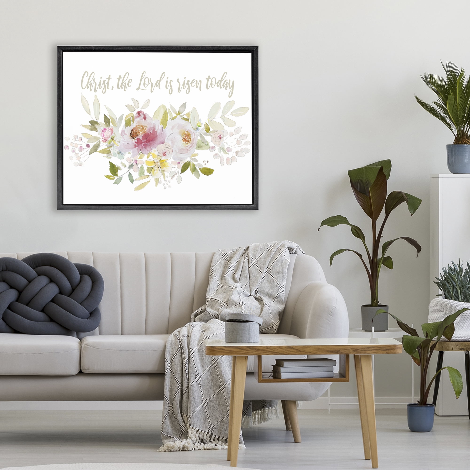 Stupell Industries The Lord Is Risen Florals Black Framed Floater Canvas Wall Art, design by Patricia Pinto