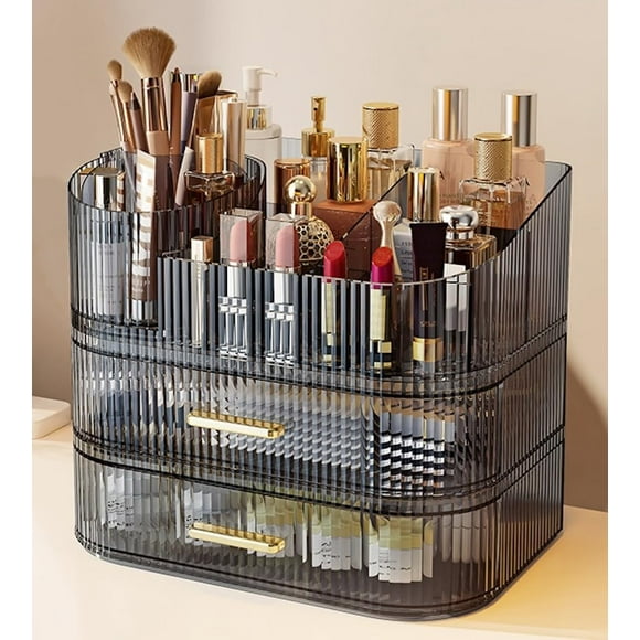 Organizador de maquillaje SpaceLuxe con cajones y cepillo giratorio de 360°