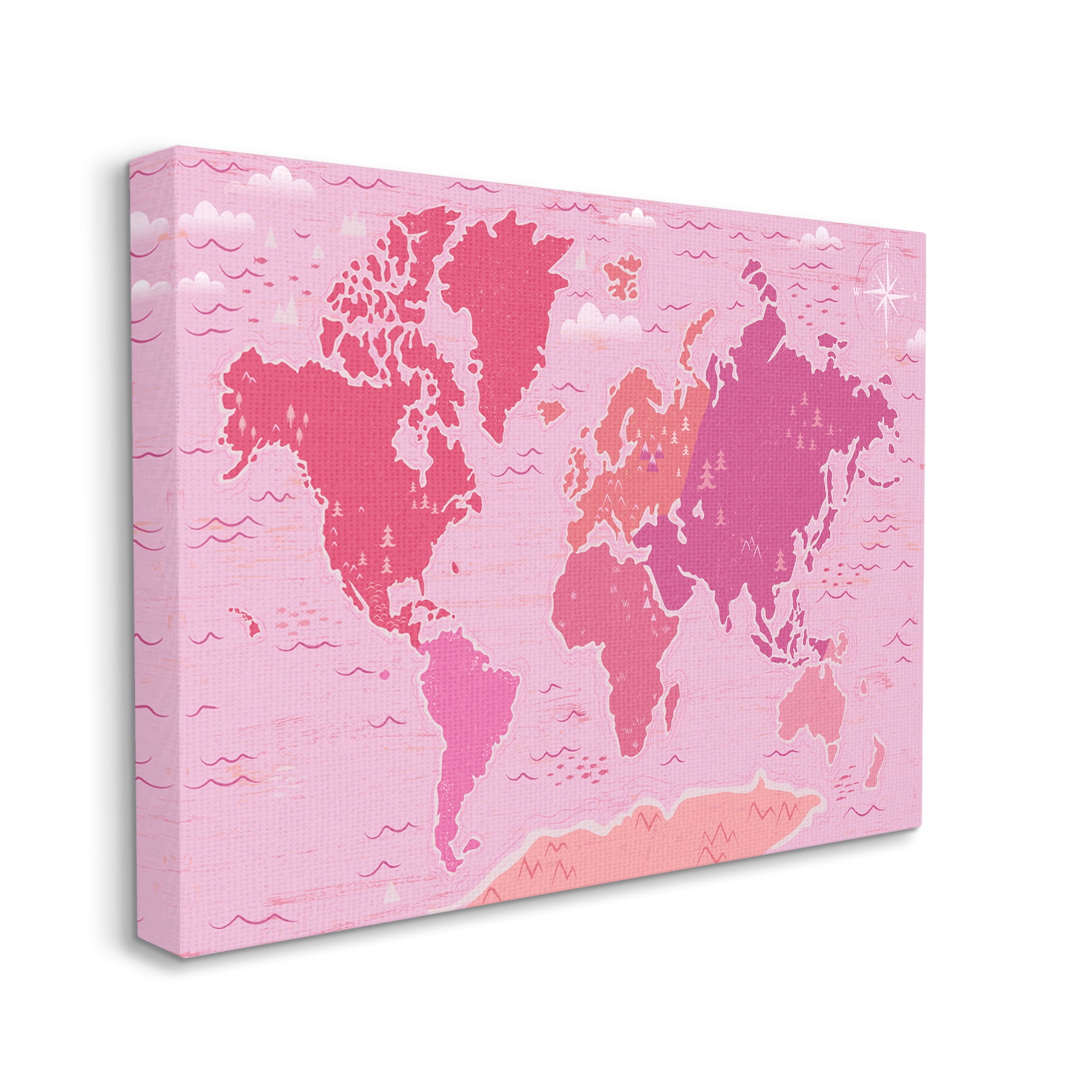 Stupell Industries Pink Tones World Map Atlas Countries Education Graphic Art Gallery Wrapped Canvas Print Wall Art, Design by Arrolynn Weiderhold