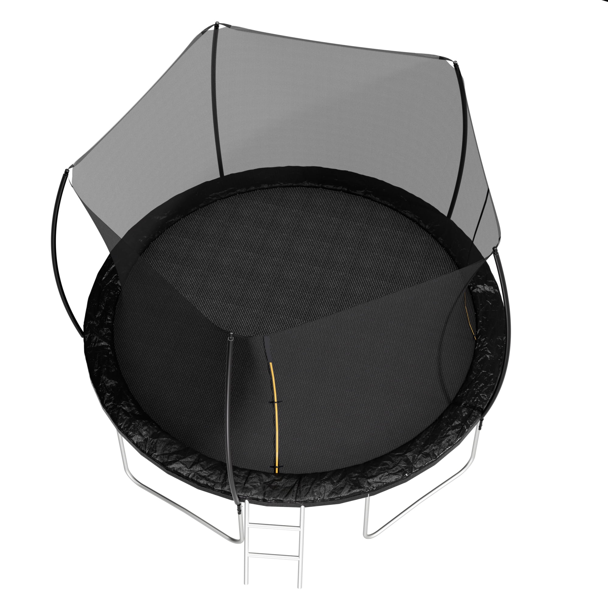 Leumius 12FT Trampoline for Kids and Adults,Outdoor Trampolines with Safety Enclosure Net,Curved Fence Pole,Round Recreational Trampoline with Ladder,Black