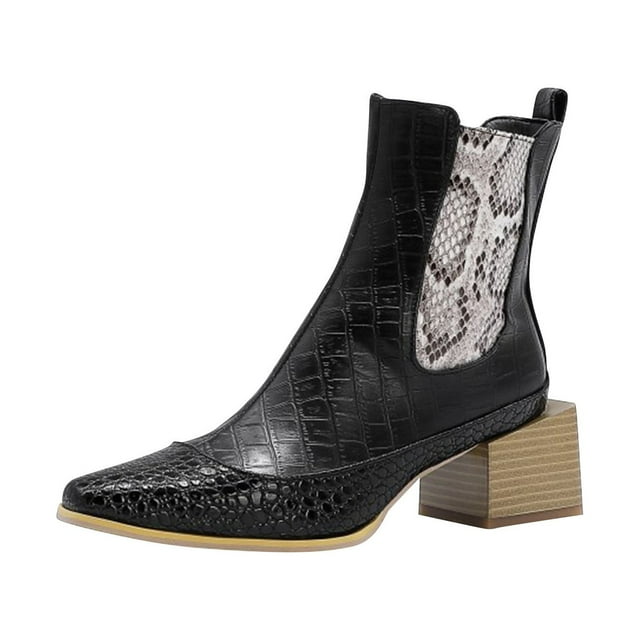 Bottes de Chevalier à Talon Carré à Imprimé Serpent pour Femmes avec Fermeture Éclair Latérale et Talon Moyen