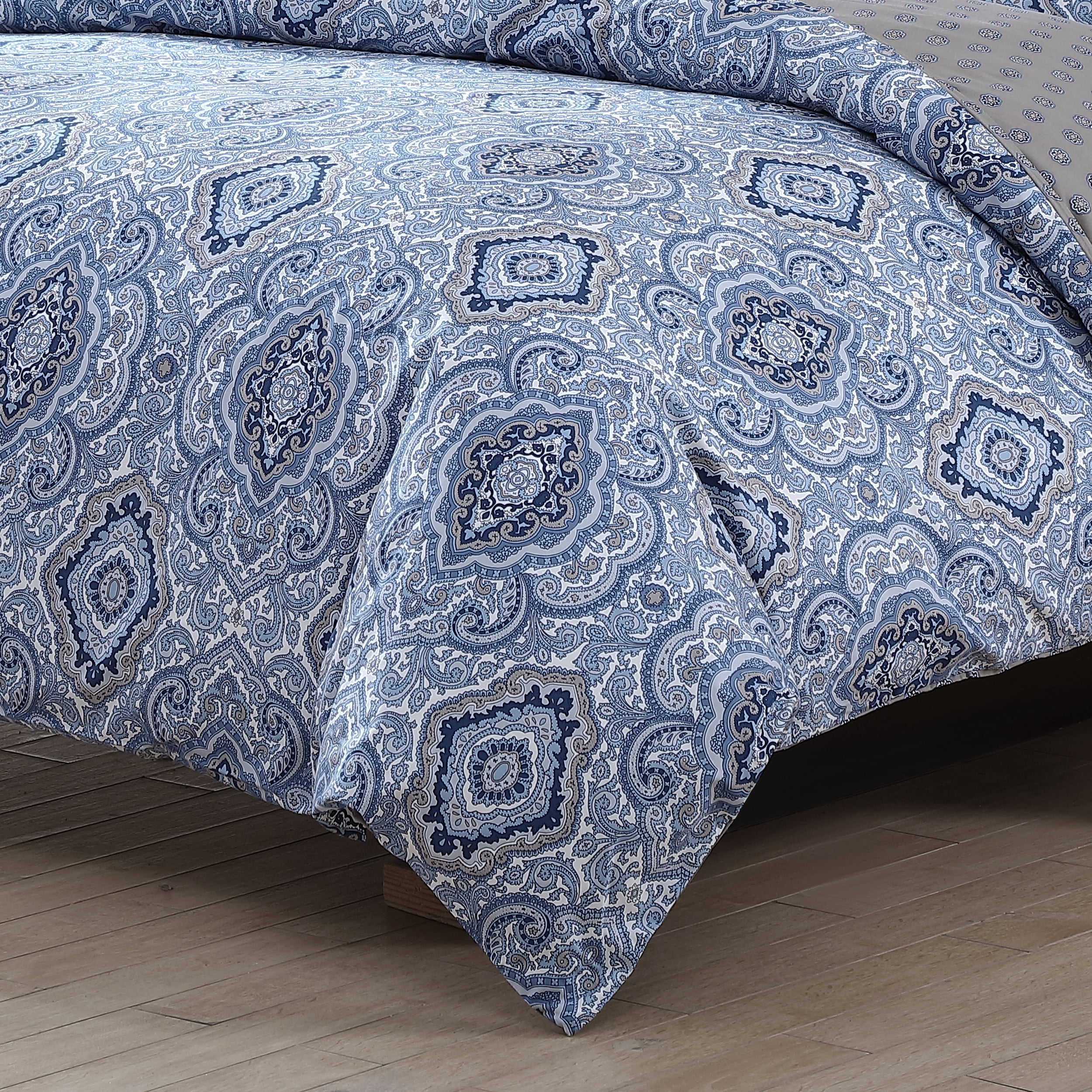 City Scene Milan Cotton Blue 3 Piece Duvet Cover Set-Full/Queen
