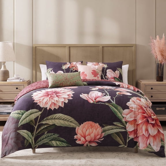Bebejan Blush Serenade 5 Piece Reversible Comforter Set, Queen, 100% Cotton Sateen, All Season, Cozy Comfort