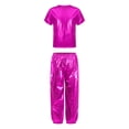 thumbnail image 4 of iiniim Girls Boys Hip Hop Jazz Dance Outfit Metallic Sparkly 2 Piece Short Sleeve T-Shirt and Shiny Pants Set Hot Pink 170, 4 of 7
