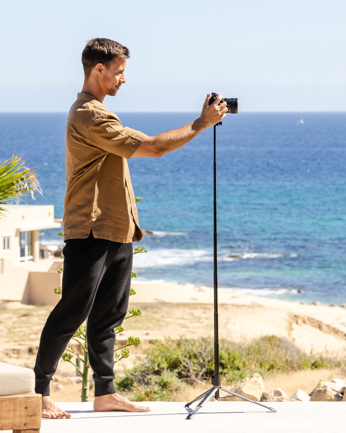 KraftGeek Vlogging Tripod for Phone & Camera & Pocket 3, 60‘’ Tripod Selfie Stick with Remote, 3 Cold Shoe Mounts for Light & Microphone (Not Included) - Black