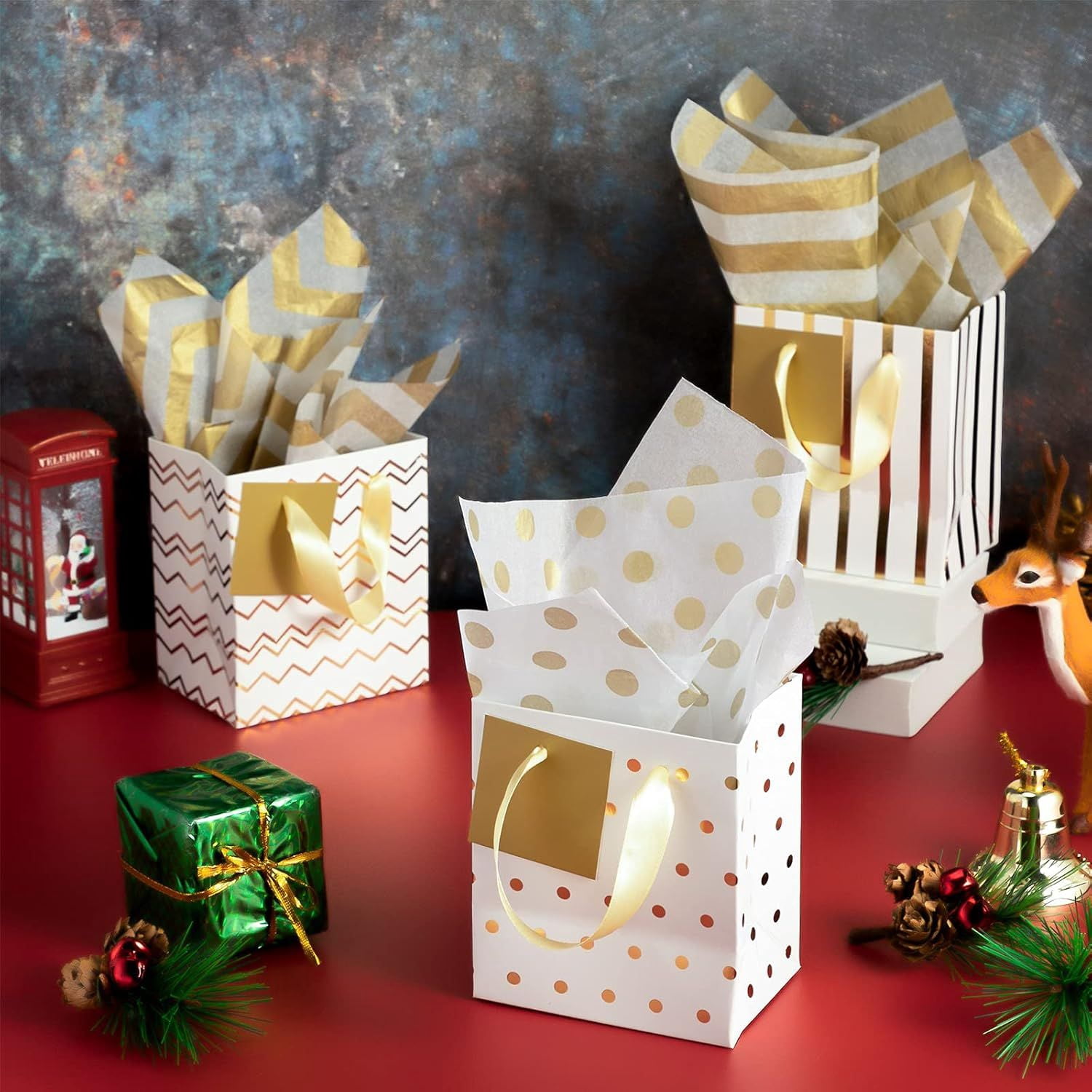 12 Pack Metallic Gift Bags with Tissue Paper for Birthday Wedding Party Wrapping