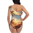 thumbnail image 5 of Honeii Red And Gray Flame Fox for women's one-piece swimsuit featuring a chic one-shoulder design experience elegance and style in the water-Small, 5 of 6