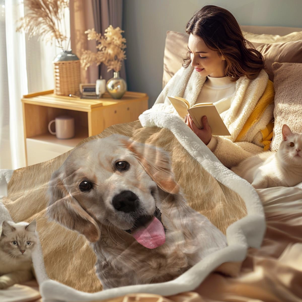 Sherpa Fleece Blanket Golden Retriever Plush Throw Blanket Warm Fuzzy Dog Blanket for Couch Sofa, Twin (60" X 80")
