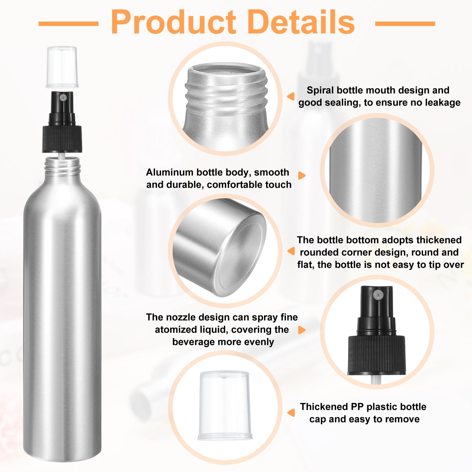 Uxcell 5pcs Aluminum Fine Mist Spray Bottles 300ml/10oz Metal Small Liquid Alcohol Refillable Travel Container with Black Plastic Nozzle Cap for Perfume Skincare Cosmetic Storage Bottle