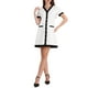 thumbnail image 1 of Vestido de trabajo elegante de mujer con contraste de color, escote en V, manga corta, corte A, 2XL, blanco, 1 of 5
