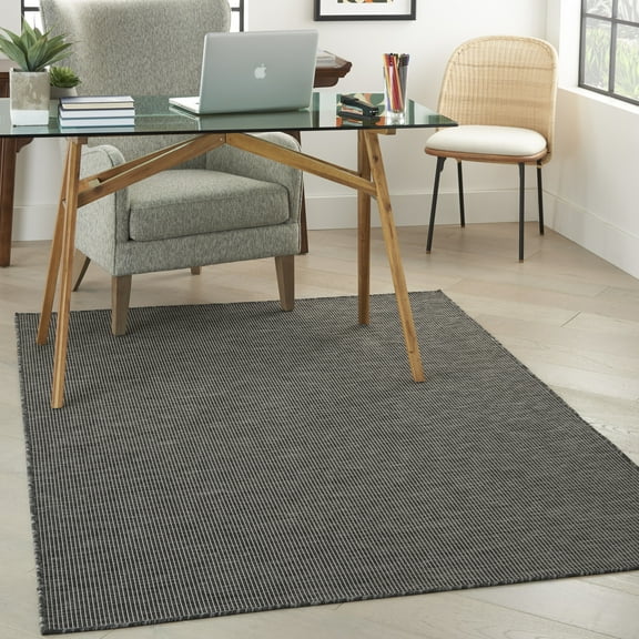 Nourison Positano Indoor/Outdoor Modern Solid Charcoal 5' x 7' Area Rug, (5' x 7')