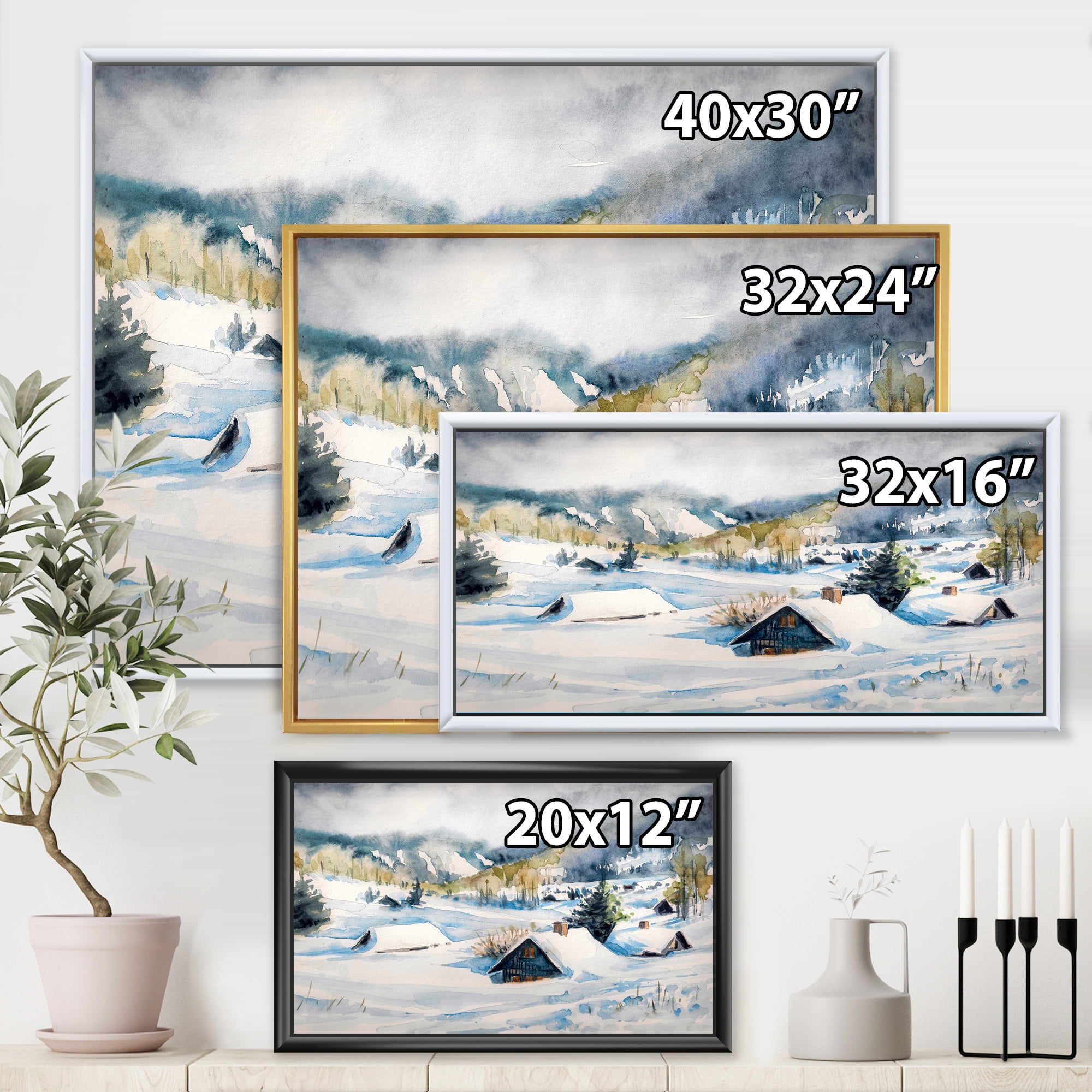 Designart 'Winter In Mountain Village' Traditional Framed Canvas Wall Art Print