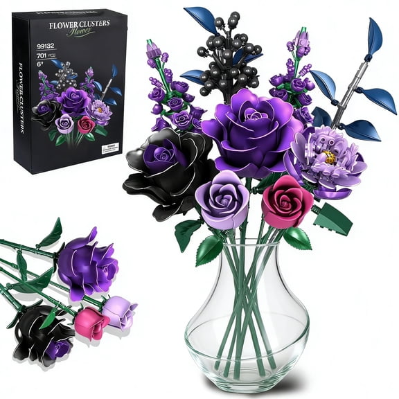 Flowers Bouquet Building Set, Rose Flower Botanical Collection Building Kit Toys Home Decoration Gifts for Kids Adults Women Her, Christmas Valentine's Mother's Day Gifts 701 PCS