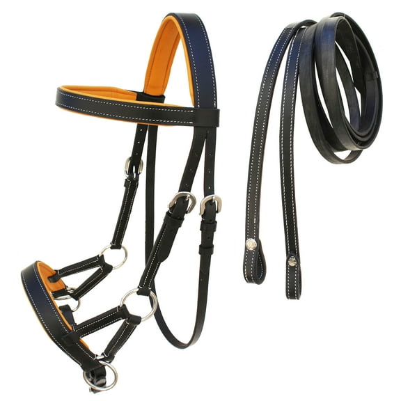 Horse Western Brown Leather Training Tack Bitless Sidepull Bridle Reins 7711LT-F